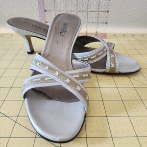Vaneli 8N Tan and Beige Kitten Heel Sandals